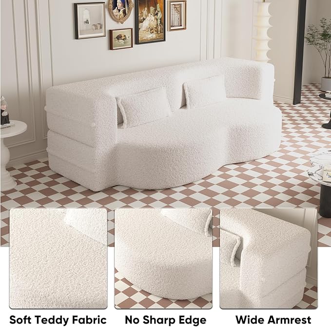 JOYBASE 78in Sofa Couch Convertible Oversized Cloud Loveseat Minimalist Sleeper Sofa Bed for Living Room Apartment Office No Assembly Required (Beige)