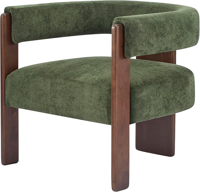 Christopher Knight Home Nettie Modern Accent Chair for Living Room Velvet Fabric Single Lounge Sofa Chair with Wooden Frame Comfy Reading Chair for Bedroom Lounge Armchair with Cushion Olive Green