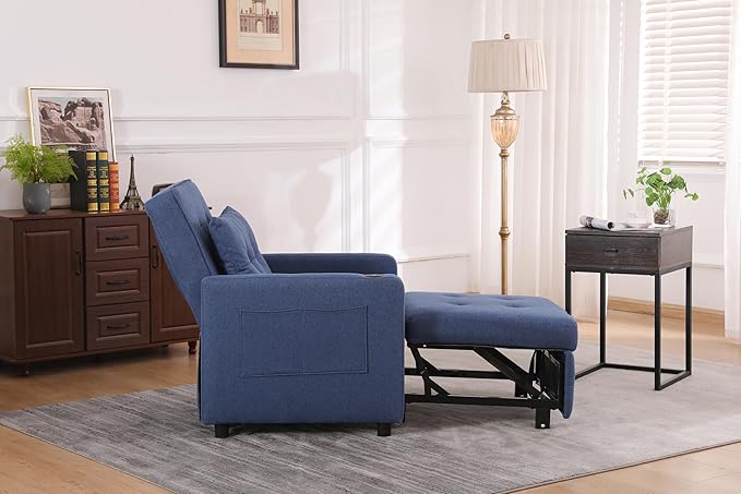 KEIKI Sleeper Chair Bed 3-in-1 Convertible Pull Out Sleeper Chair Bed Convertible Sofa Bed with USB Ports Side Pocket Single Armchair for Small Spaces Living Room Apartment Navy Blue