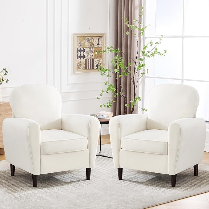 Accent Chair Mid Century Modern Arm Chair with Thick Cushion and Back Comfy Upholstered Reading Chair Single Sofa Chair for Living Room Bedroom Club Beige
