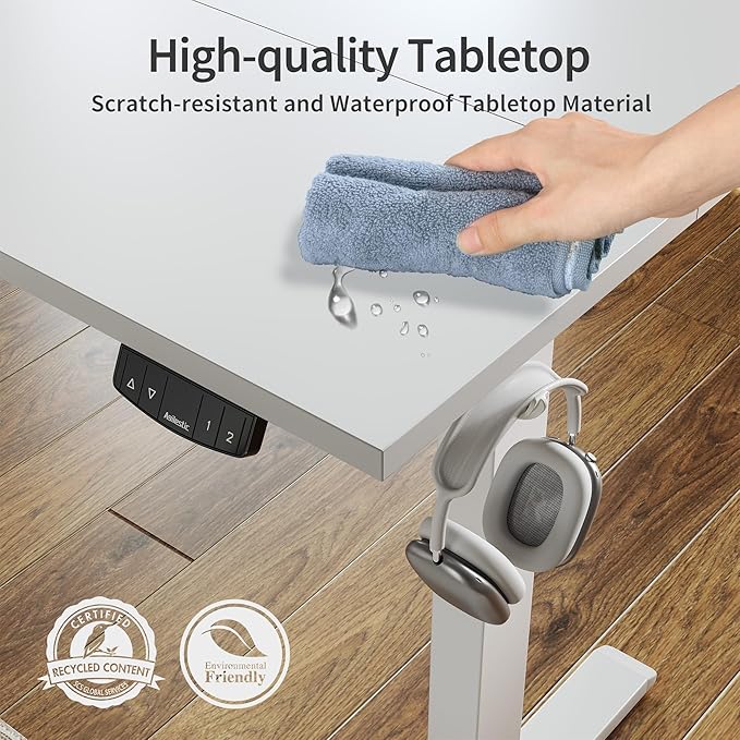 Agilestic Electric Standing Desk 55 x 24 Inches Height Adjustable Desk Sit Stand up for Work Office Home Ergonomic Rising Computer Table with Memory Preset White
