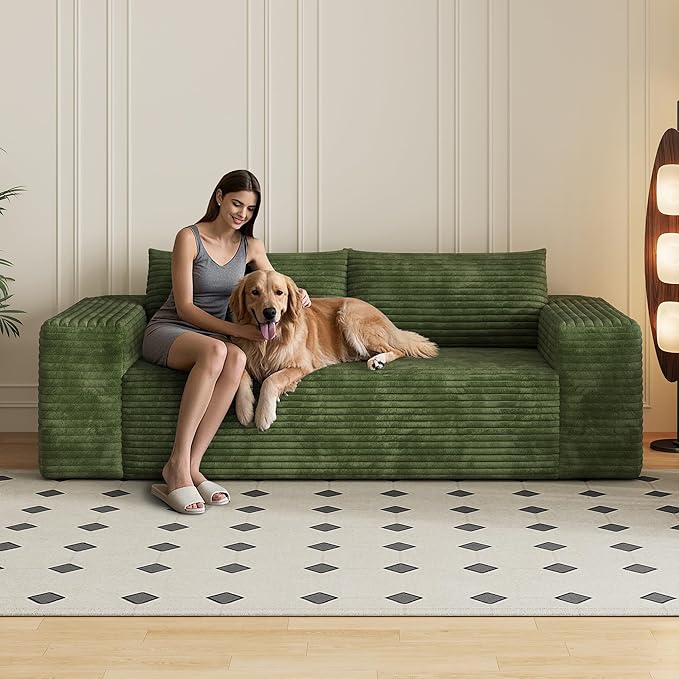 Eafurn Memory Foam Boneless Loveseat Sofa Couch 3-Seater Upholstered Sofa with Corduroy Fabric and Wider Armrest No Assembly Sofa for Living Room Bedroom &amp Apartment | Sturdiness Breathable ma
