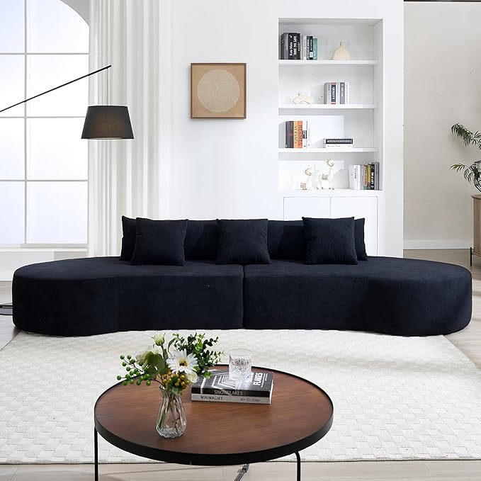 Curved Sofas for Living Room Modern Sectional Sofa Black Curved Sectional Cloud Sofa Deep Seat Couch Compression Floor Sofas for Apartment Bedroom Office