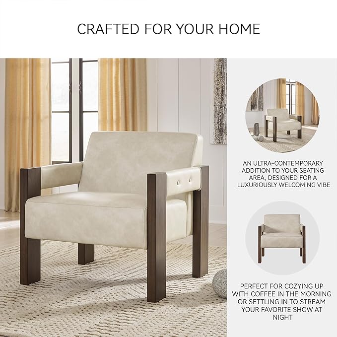 Signature Design by Ashley Adlanlock Contemporary Faux Leather Upholstered Accent Chair Beige &amp Dark Brown