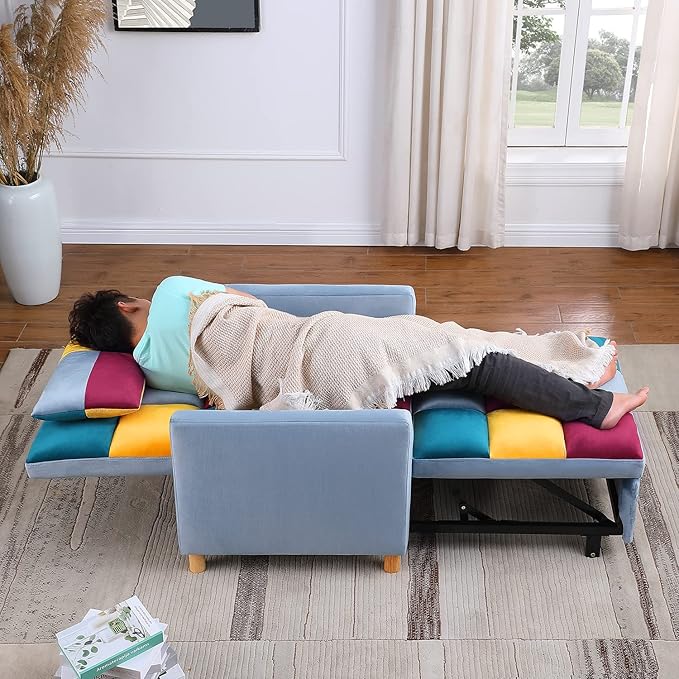 3-in-1 Convertible Chair Sleeper Sofa Bed with Adjustable Backrest Sleeper Chair Pull Out Bed for Small Space (Rainbow)