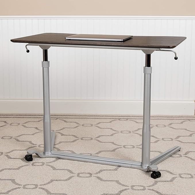 Flash Furniture Merritt Sit-Down Stand-Up Dark Wood Grain Computer Ergonomic Desk with 37.375W Top (Adjustable Range 29 - 40.75)