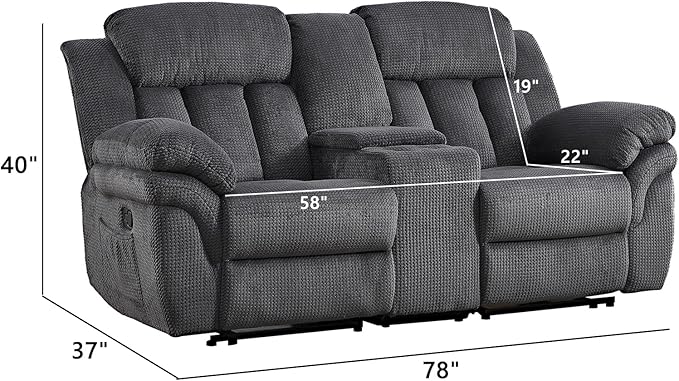 CANMOV Recliner Sofa Set Manual Recliner Loveseat with Overstuffed Armrest for Living RoomBedroom FurnitureOffice2 Seat Grey