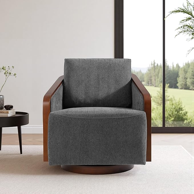 Swivel Barrel Accent Chair Mid Century Modern Arm Chair for Living Room Bedroom Comfy Club Reading Lounge Sofa Corner Chairs for Adults(Chenille Dark Grey Set of 2)
