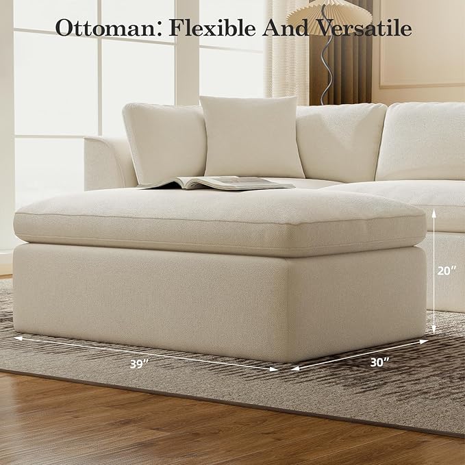 4 Seater Modular Sectional CouchModern L Shaped Boneless Sectional Sofa with OttomanChenille Cloud Couches for ApartmentBeige