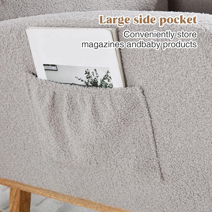 Rocking Chair Nursery with Foot Rest Teddy Nursing Rocking Chairs for Mom Nursery Rocker Glider Chair with Footrest for Living Room Bedroom Light Gray