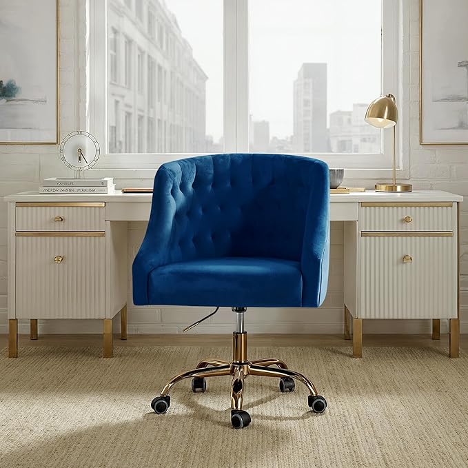 Velvet Office Chair with Gold Base Modern Cute Desk Chair Comfortable Adjustable Swivel Task Chair for Home Office Living Room Bedroom Vanity Study