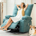 IDEALHOUSE Recliner Chair with Massage and Heat Swivel Rocker Recliner Chair with Side Pocket Cup Holders Ergonomic Rocking Sofa for Living Room Bedroom Light Blue