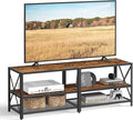VASAGLE TV Stand TV Console for TVs Up to 65 Inches TV Table 55.1 Inches Width TV Cabinet with Storage Shelves Steel Frame for Living Room Bedroom Rustic Brown and Black ULTV094B01