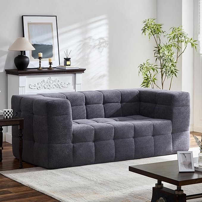 Modern Loveseat SofaBoneless Couch in a Box with Tufted DesignNo Assembly RequiredHigh-Resiliency Memory FoamSmall Sofa for Small SpacesLiving RoomBedroomGrey