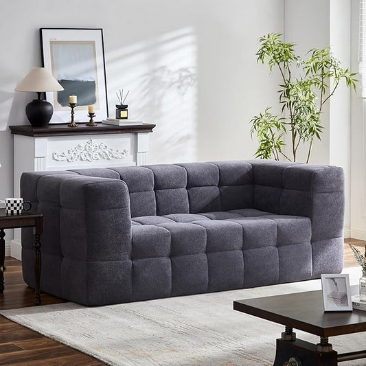 Modern Loveseat SofaBoneless Couch in a Box with Tufted DesignNo Assembly RequiredHigh-Resiliency Memory FoamSmall Sofa for Small SpacesLiving RoomBedroomGrey