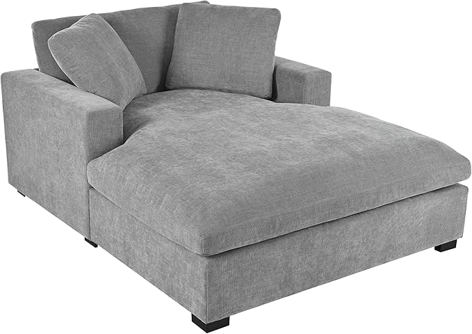 Christopher Knight Home Larrz Oversized Chaise Lounge Chair Indoor Cozy Upholstered Sleeper Sofa Couch Durable Wood Frame Deep Seat Reading Chair with 2 Throw Pillows and Armrests Gray
