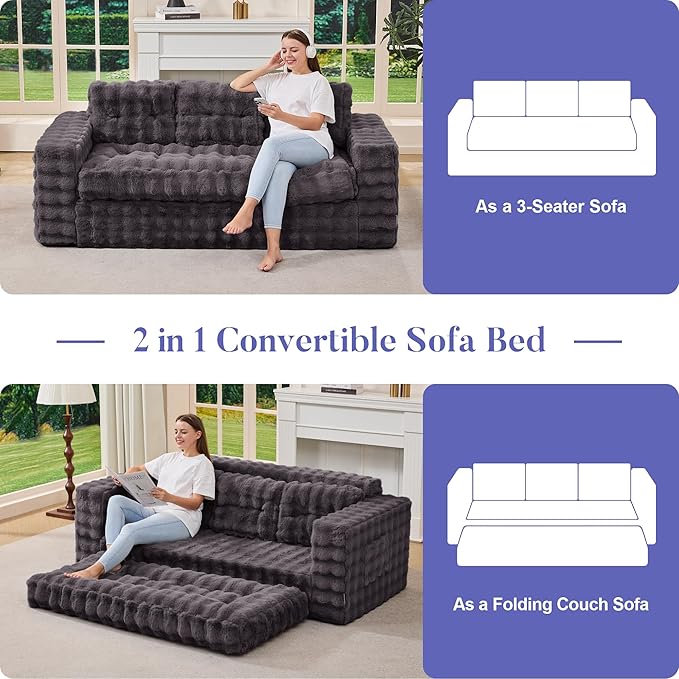 Hobestluk 3-Seater Sofa Boneless Couch with Tufted Button Design 2 in 1 Comfy Cloud Couch Oversized Sofa for Living Room Bedroom Apartment or Office (Dark Grey 3 Seater)
