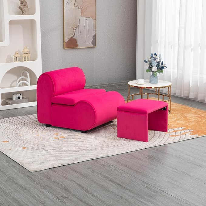 House Hold Accent Chair with Ottoman Cushioned deep seat no armrest Accent Single Lazy Chair for Living Room