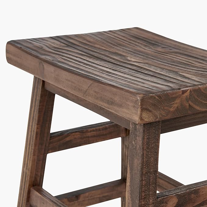 Alaterre Furniture Pomona 20-Inch Counter Height Saddle Seat Barstool – Solid Wood Backless Rustic Farmhouse Stool in Natural Finish for Kitchen Island or Dining Room (Natural)