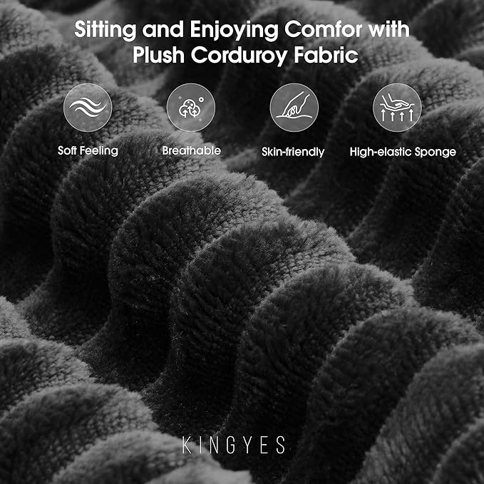 KINGYES Boneless Chaise Lounge Chair for Modular Sectional Sofa L Shape Corduroy Upholstered Chaise Lounge for Living Room Black