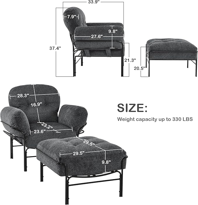 MCombo Modern Accent Chair with Ottoman Chenille Upholstered Leisure Sofa Chair for Small Space Living Room &amp Bedroom 4071 (Grey)