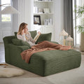 67 Inch Oversized Chaise Lounge Chair IndoorBoneless Corduroy Sofa Bed with Spring CushionDeep Seat Cloud Couch and Reading LoungerSoft Sleeper Sofa for Living RoomNo Assembly Required (Green)