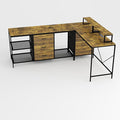 114 L-Shaped Desk with Power Hub 6 Drawers Removable Monitor Stand Industrial Gaming Desk Rustic Brown Home Office