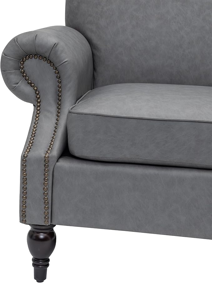 Accent Chair22.4 Seat Depth Armchair with Roll Arms36.6W*34.3D*34.6H Living Room ChairWood LegsSet of 2Faux Leather in Gray