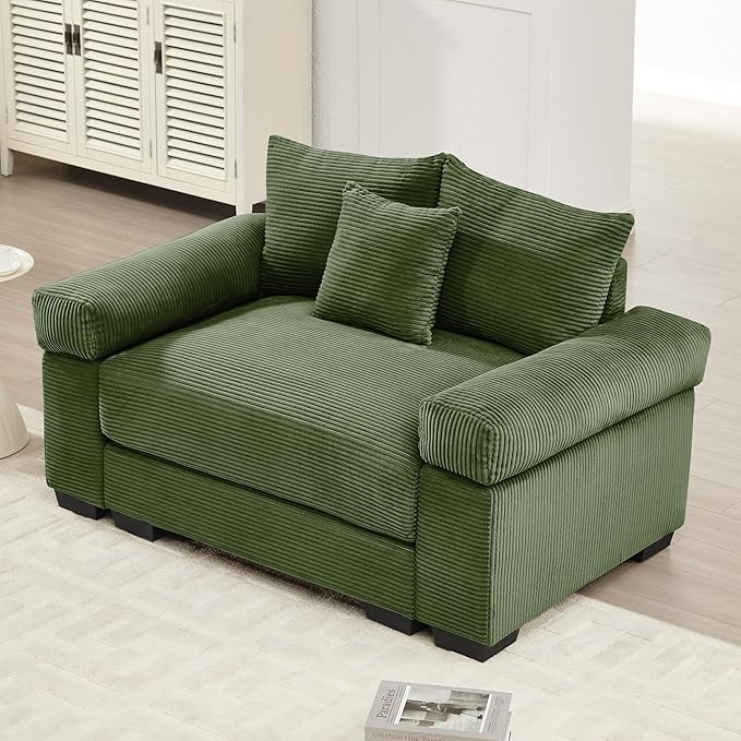ERYE Modern Corduroy Upholstered Accent Chair Oversized Wider Seat Armchair Leisure Comfy Sofa Chair with Removable CushionArmrests and 3 Pillows for Home Apartment