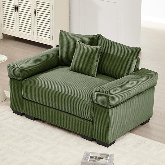ERYE Modern Corduroy Upholstered Accent Chair Oversized Wider Seat Armchair Leisure Comfy Sofa Chair with Removable CushionArmrests and 3 Pillows for Home Apartment