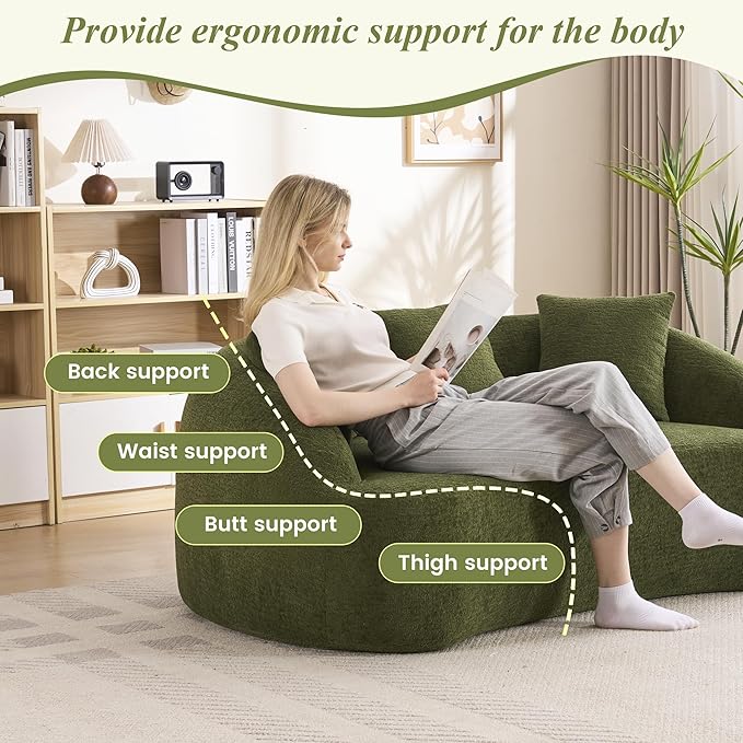 65.75 Curved Loveseat SofaBoneless Loveseat Couch11.02 Raised BackrestDeep SeatWood Grain Chenille Fabric Curved Sofa Couch for Small Spaces (Green65.75)