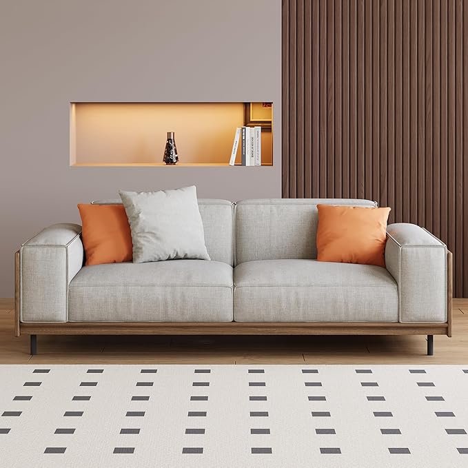 64.56 Mid-Century Modern 2-Seater Fabric Sofa Couch with Sturdy Solid Wood Frame &amp High-Density Rebound Foam Upholstered Futon-Style Furniture for Living Room Apartment Office Grey