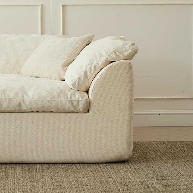109 Modular Cloud Couches for Living Room Boneless Couch Deep Seat Convertible L-Shape with Ottoman Oversized Comfy 3-Seater Couch Chenille Fabric Compressed Sofa Modern Sectional SofaCreamy White