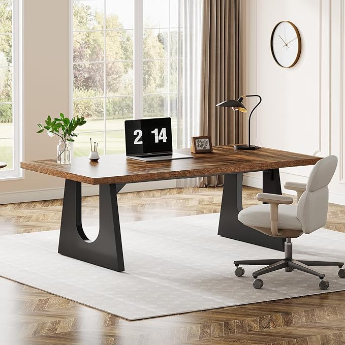 Tribesigns 70.86-Inch Executive Desk Large Computer Office Desk with Double Wood Pedestal Modern Simple Style Rectangle Writing Table for Home Office (Dark Brown)