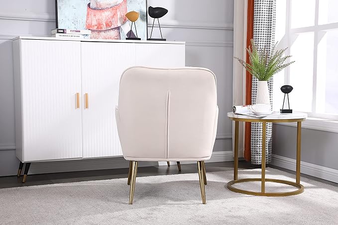 Modern Mid Century Chair Velvet Sherpa Armchair for Living Room Bedroom Office Easy Assemble(Beige) IQ367
