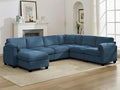 DRMBOOK 115'' U Shaped Modular Sectional Cloud Couch Comfy Corduroy 6 Seater Sofa with Curved Armrest Modern Deep Seat Modular Sofa for Living Room (Blue 5 Seat+1 Corner+1 Ottoman)