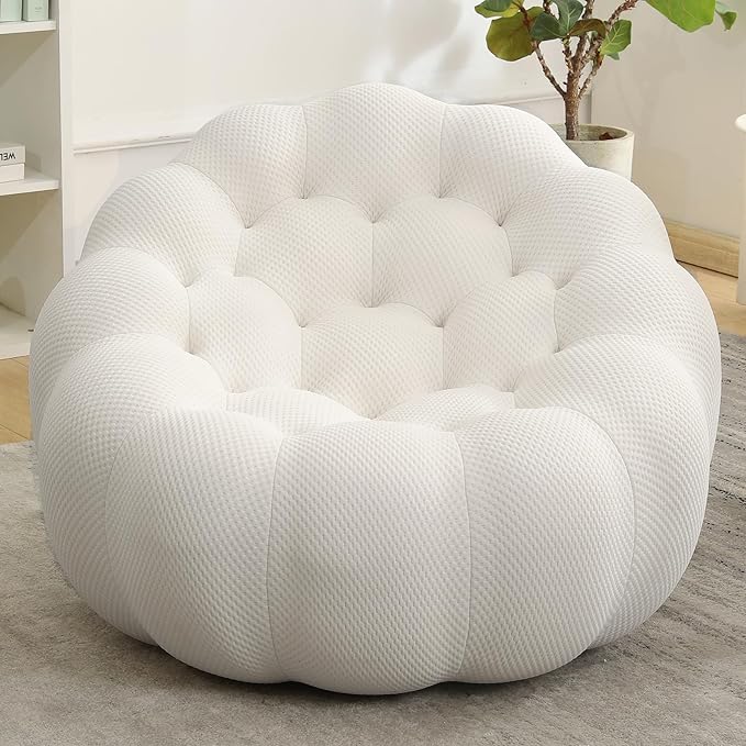 Bean Bag Grey Chair for Bedroom Small Comfy Chairs for Living Room Small Space Comfortable Corner Reading Chair for Adults/Teens No Assembly Required 350 LBS Capacity (White)