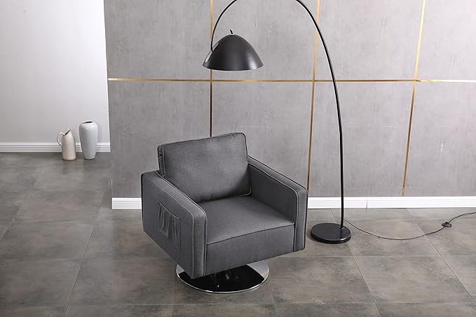 Modern Linen Swivel Accent Chair Comfy Armchair with 360 Degree Swiveling for Living Room Bedroom Reading Room Home OfficeDark Grey