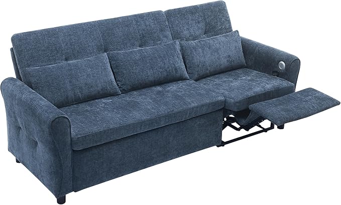 ERYE L-Shaped Reversible Recliner Sectional Sofa Chenille Upholstered Pull Out Convertible Sofabed with Pull Out Sleeper Couch Bed and Recliner Chaise Lounge and USB-C Ports