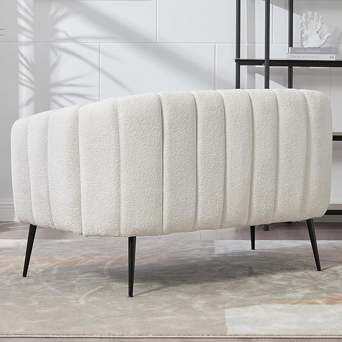 50.2 Inch Ivory Loveseats Boucle TextureChenille Small Couch for Small Spaces with Metal LegsModern Loveseat Sofa for Living Room and Bedroom with Comfortable Backrest and Armrest