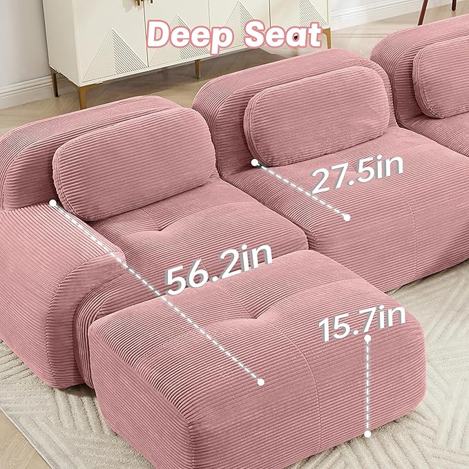 81.8 Inch Modular Sectional Sofa 2-Seater Cloud Couch with Deep Seat Boneless Couch with Pillows for Living Room Apartment Pink