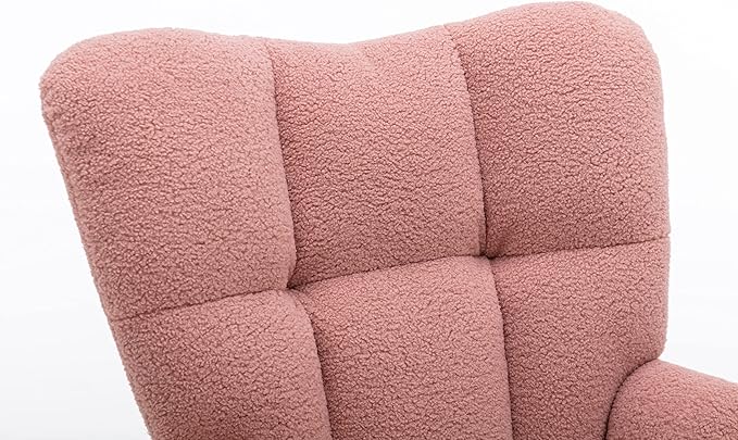 Mid Century Modern Teddy Fabric Tufted Upholstered Rocking Chair Padded Seat for Living Room BedroomPink