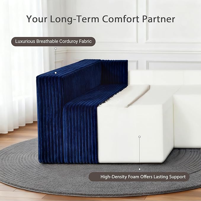 Claiks 128 Modular U Shaped Boneless Couch Deep Seat Bonless Couches for Living Room Modern Couch with Pet Stairs No Assembly Required Blue