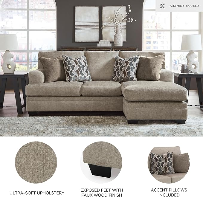 Signature Design by Ashley Stonemeade Casual Right-Arm Facing Sofa Chaise with 4 Toss Pillows Light Brown