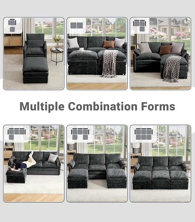 Tbfit Living Room Furniture Set Chair &amp Ottoman Modern Comfy Cloud Sofa Set Spring Seat Cushions Chenille Dark Gray