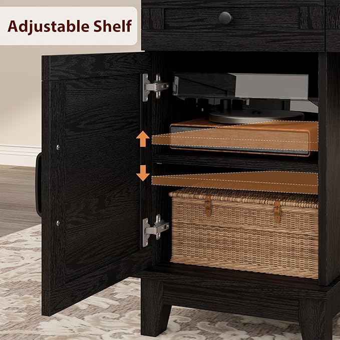 60 Traditional Home Office Desk with Power Outlets Wooden Executive Desk with File Cabinet and Drawers Farmhouse Wood Work Desk for Work Study Writing Black
