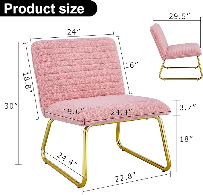 Modern Minimalist Pink Plush Fabric Single Person Sofa Chair with Golden Metal Legs. Suitable for Living Room Bedroom Club Comfortable Cushioned Single Person Leisure Sofa RR79
