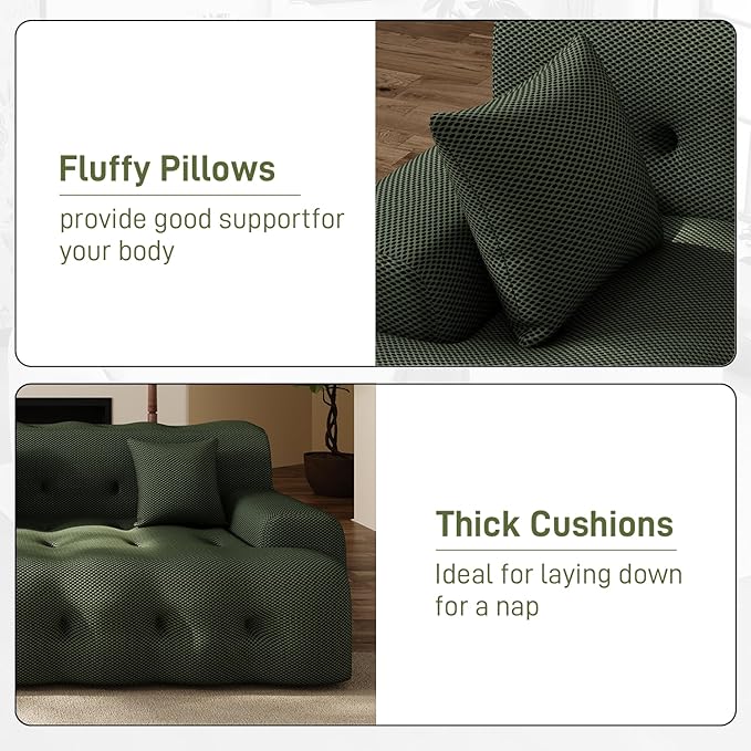 OUYESSIR 114 Boneless CouchCloud Couch3D Mesh Fabric Comfy Sofa3 Seater Modern Curved Sofa for Living RoomBedroom and ApartmentNo Assembly RequiredGreen