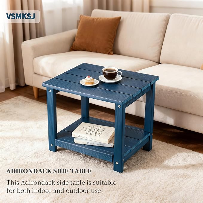 Outdoor Side Table Double Layer Small Side TablesAll Weather Adirondack Side Table Waterproof Outdoor End Tables for Patio Pool Porch (Navy Blue)