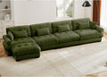 KEIKI 166 L-Shaped Oversized Velvet Modular Sectional Sofa with 1 Ottoman High-Density Foam Cushions and Bolstered Armrests Upholstered 4-Seater Cloud Couch with 6 Pillow for Living Room Green